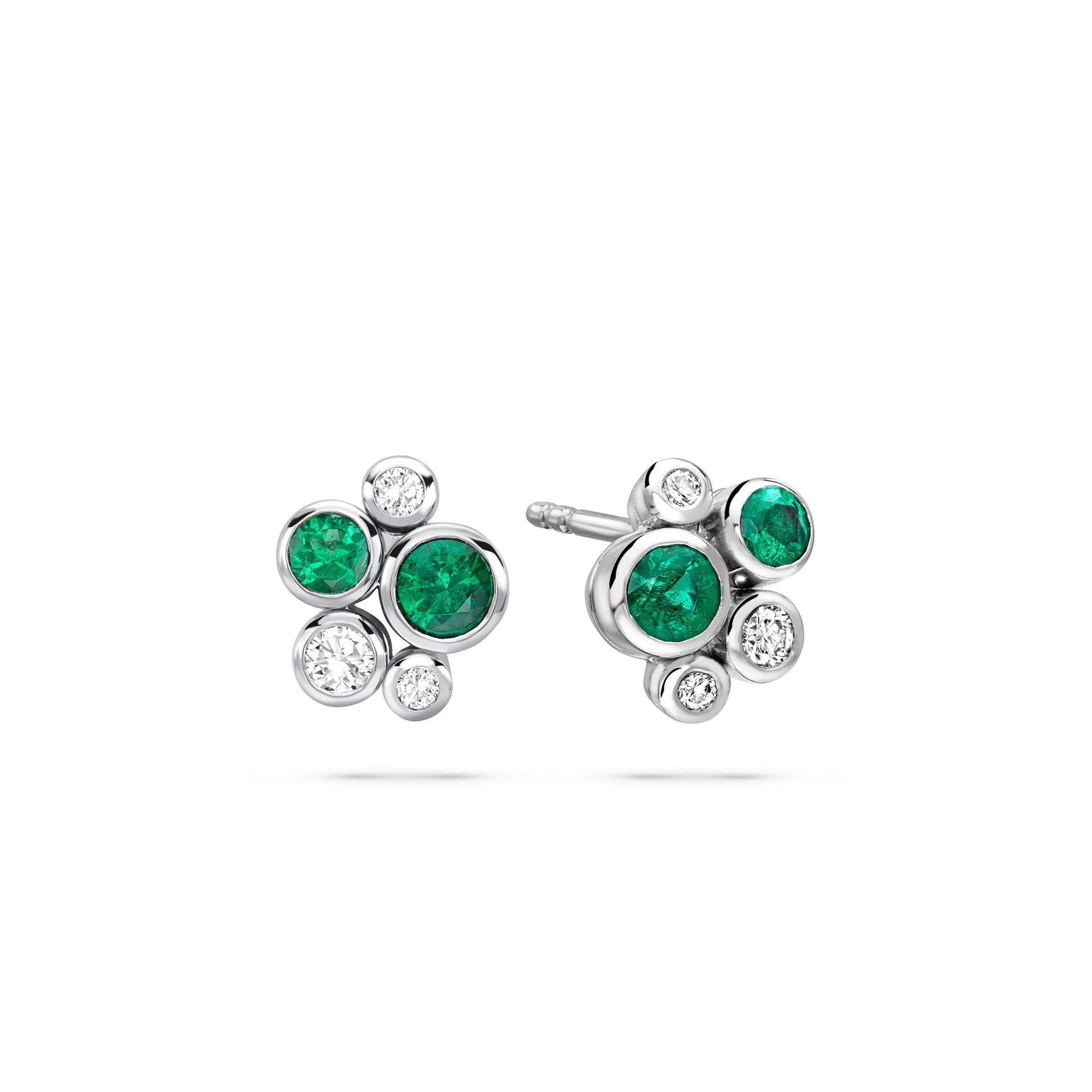 Raindance Classic Cluster Emerald Platinum Stud Earrings