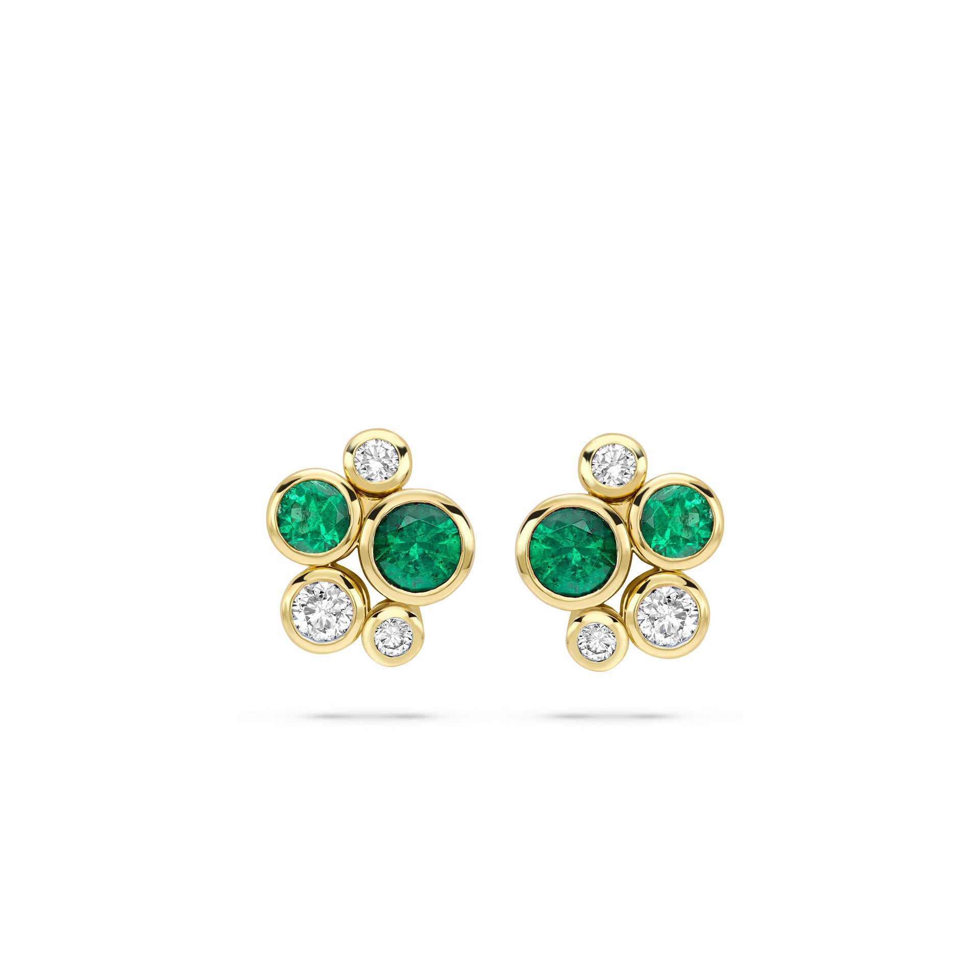 Raindance Classic Cluster Emerald Yellow Gold Stud Earrings