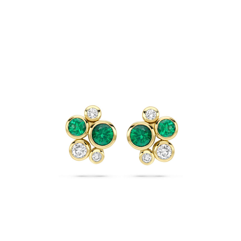 Raindance Classic Cluster Emerald Yellow Gold Stud Earrings