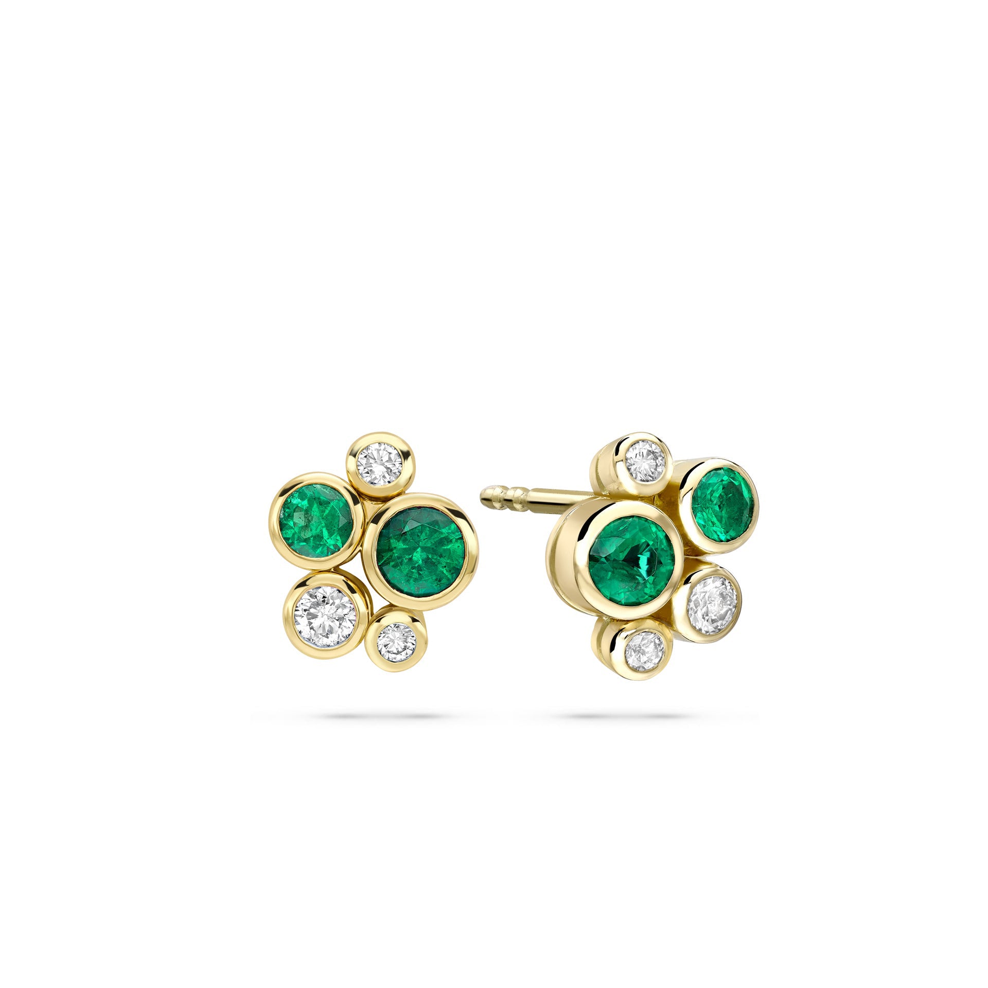 Raindance Classic Cluster Emerald Yellow Gold Stud Earrings