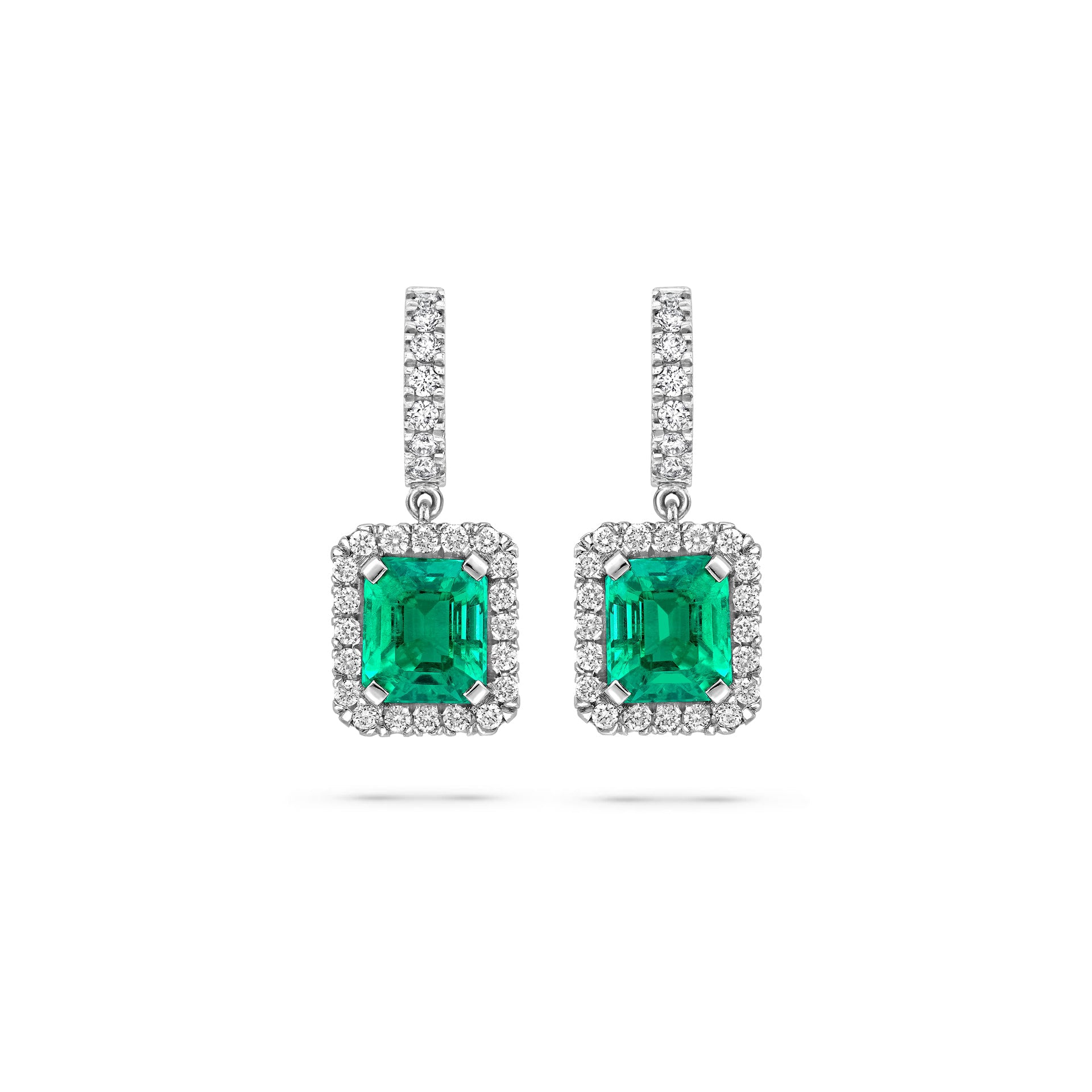 Vintage Emerald Platinum Drop Earrings