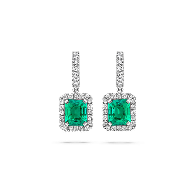 Vintage Emerald Platinum Drop Earrings