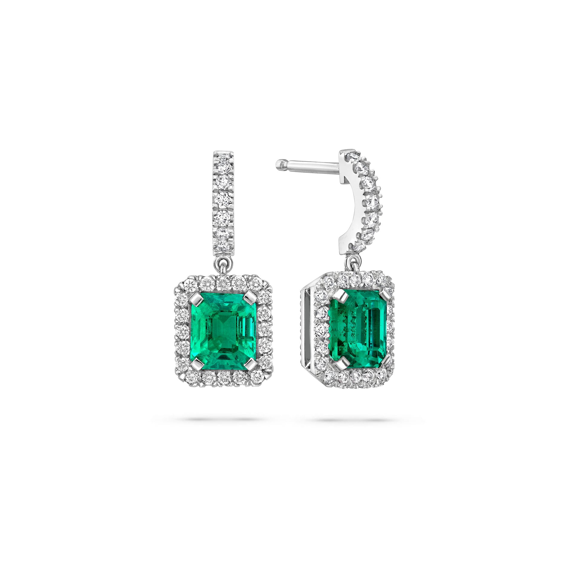 Vintage Emerald Platinum Drop Earrings