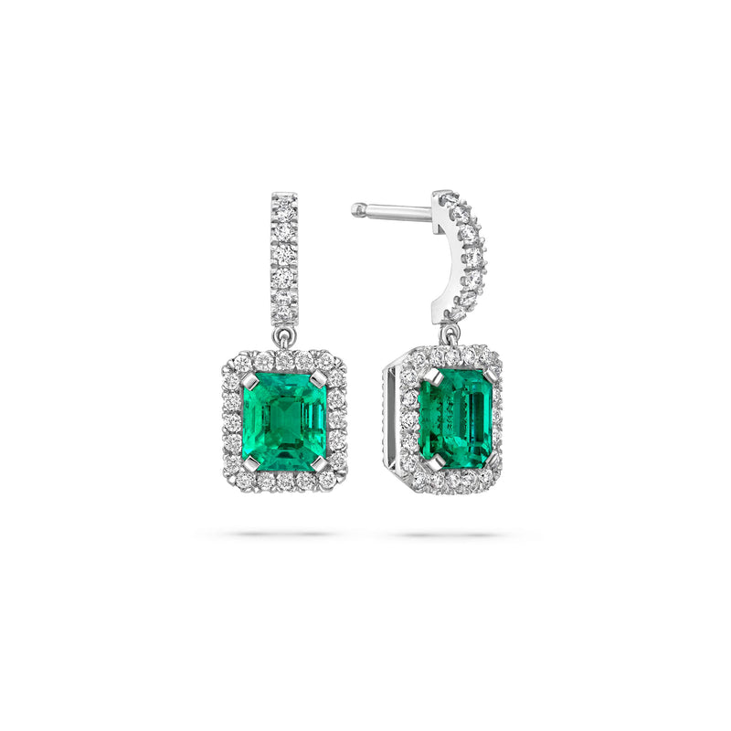 Vintage Emerald Platinum Drop Earrings