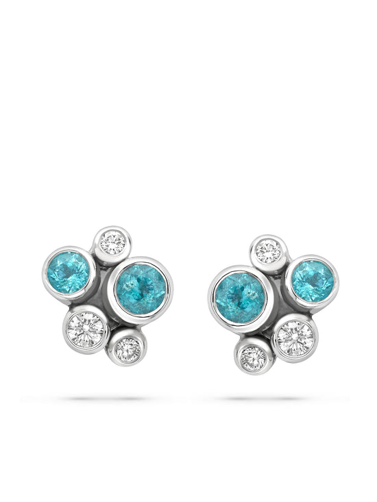 Raindance Paraiba Tourmaline Platinum Cluster Earrings