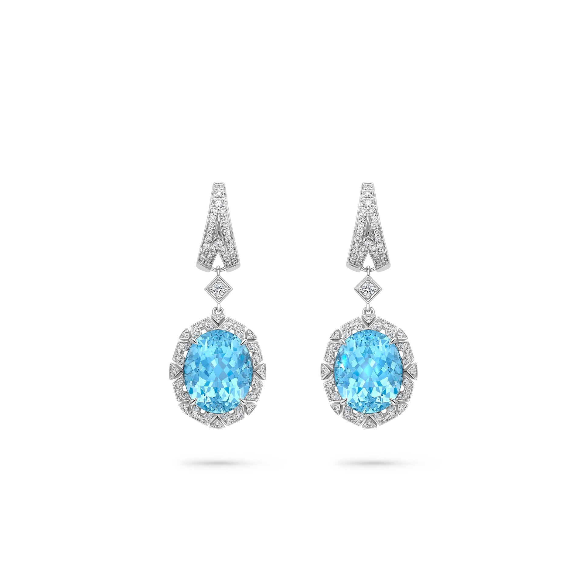 Fifth Avenue Aquamarine and Diamond Platinum Drop Earrings
