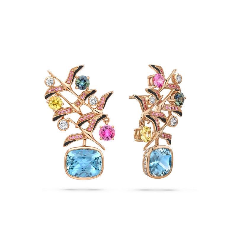 Africa Flamingo Lake Nakuru Aquamarine Rose Gold Earrings
