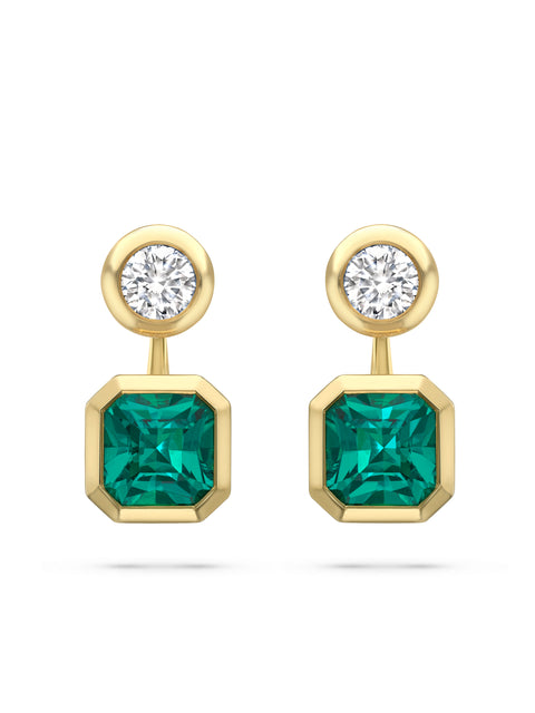 Florentine Emerald and Brilliant Diamond Yellow Gold Earrings
