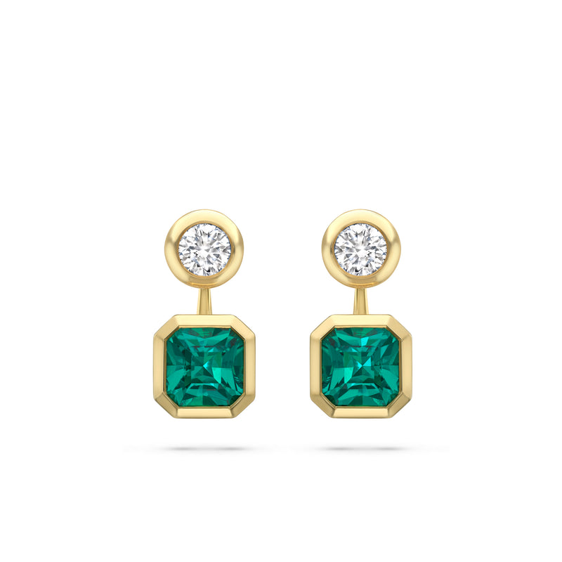 Florentine Emerald and Brilliant Diamond Yellow Gold Earrings