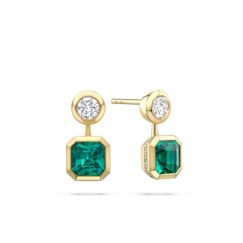 Florentine Emerald and Brilliant Diamond Yellow Gold Earrings