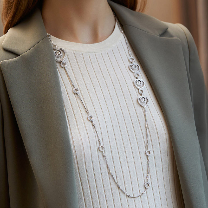 Sophie Long Open Heart Platinum Diamond Necklace