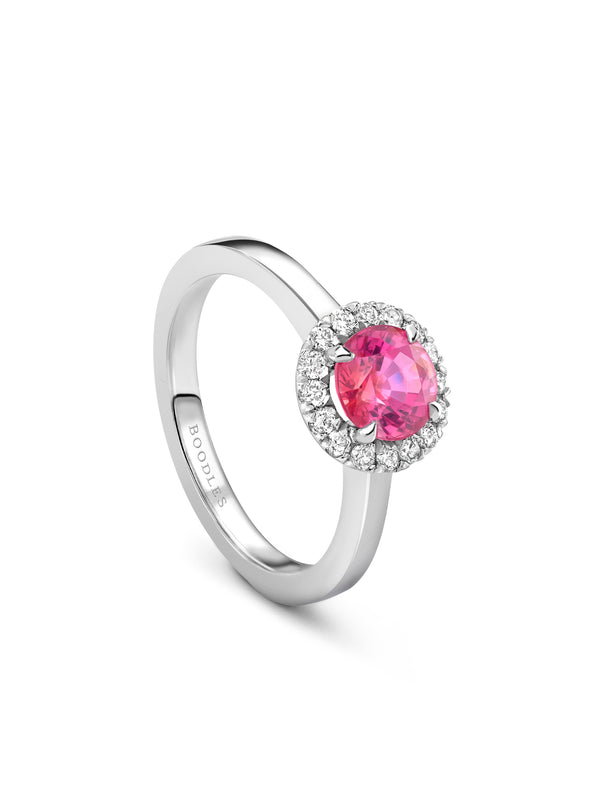 Vintage Round Pink Sapphire Platinum Ring
