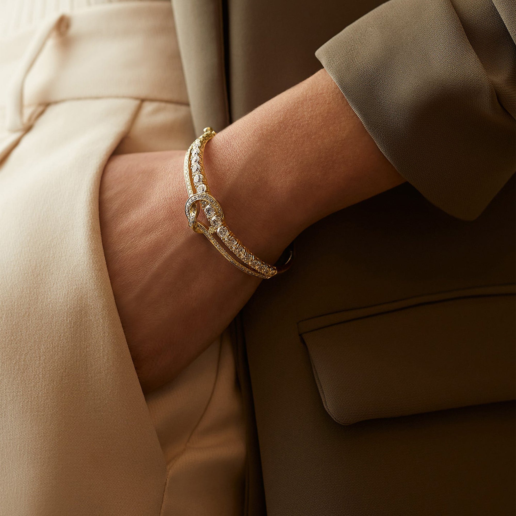 The Knot Yellow Gold Diamond Large Bangle