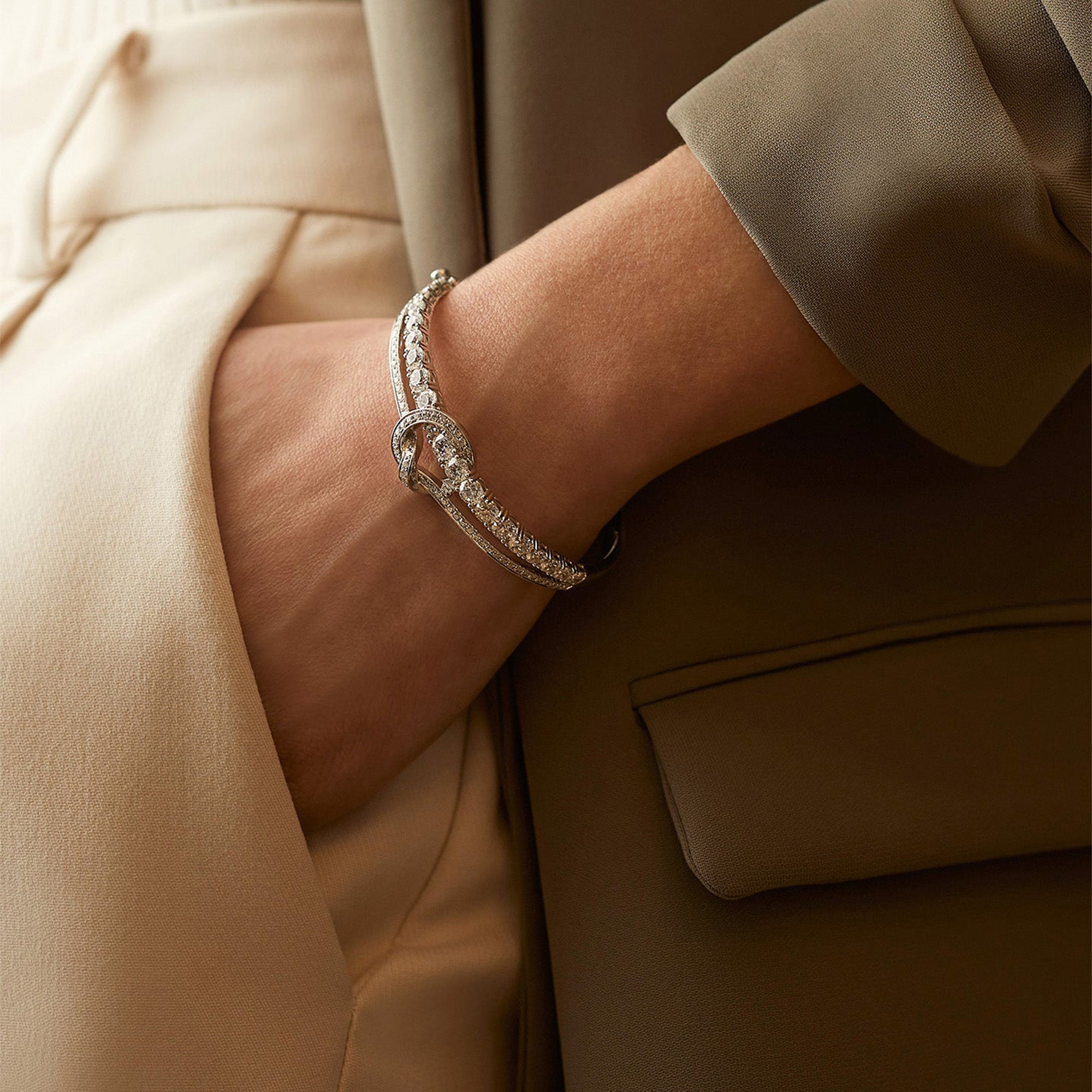 The Knot White Gold Diamond Large Bangle