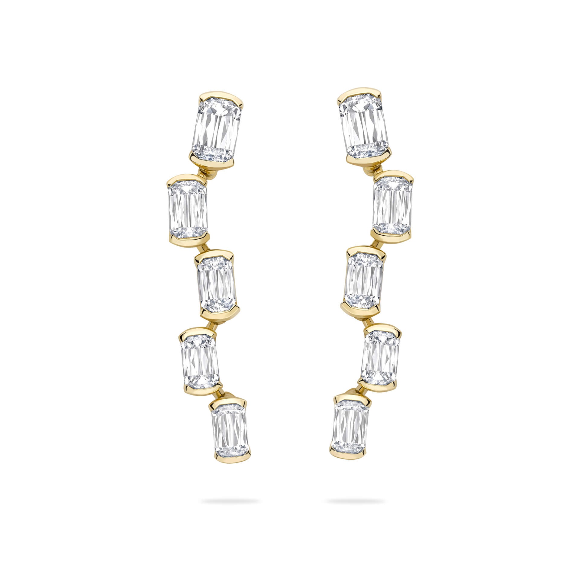 Classic Light Pillar Ashoka Diamond Yellow Gold Earrings