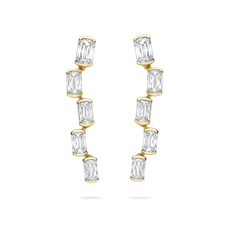 Classic Light Pillar Ashoka Diamond Yellow Gold Earrings