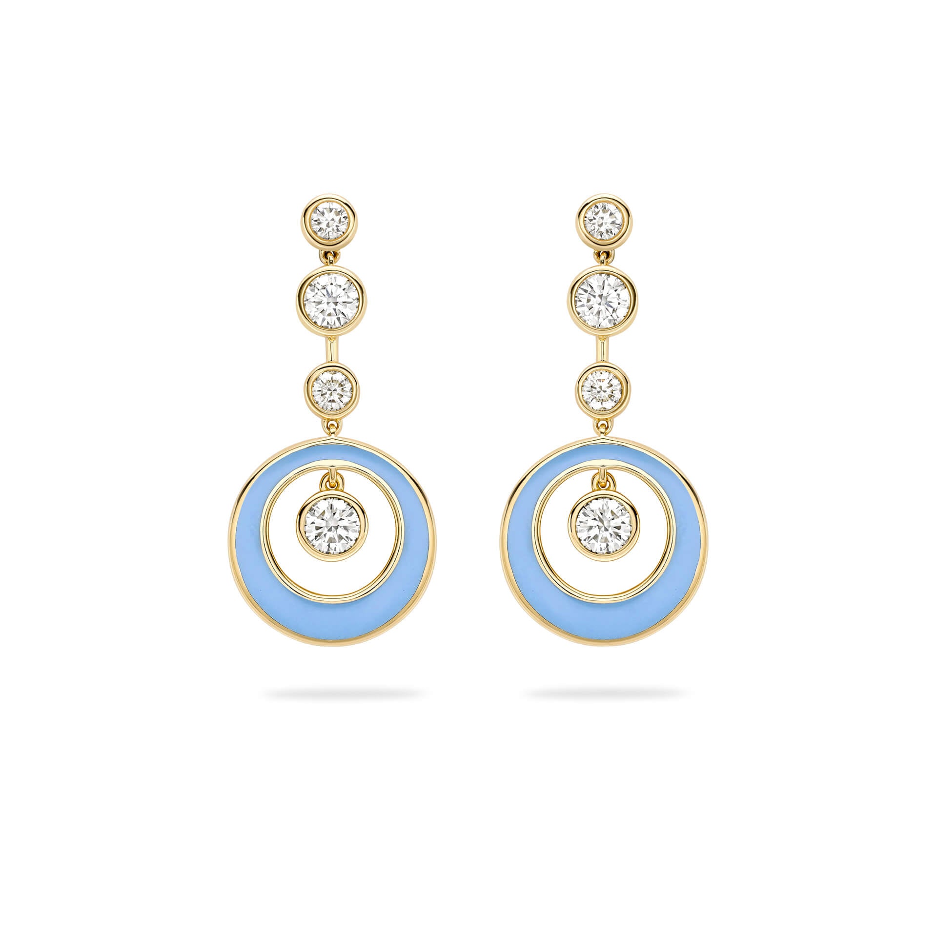 Raindance Diamond Blue Enamel Yellow Gold Earrings
