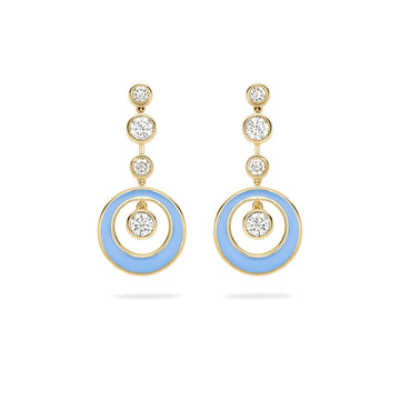 Raindance Diamond Blue Enamel Yellow Gold Earrings