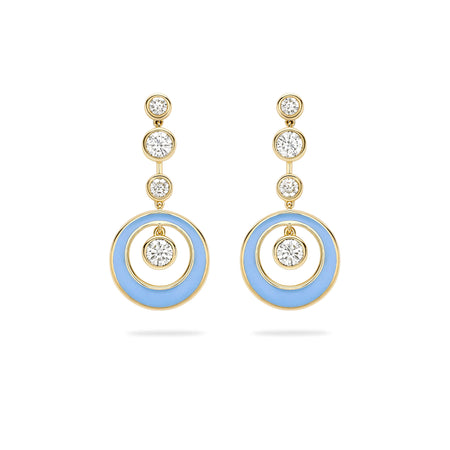 Raindance Diamond Blue Enamel Yellow Gold Earrings