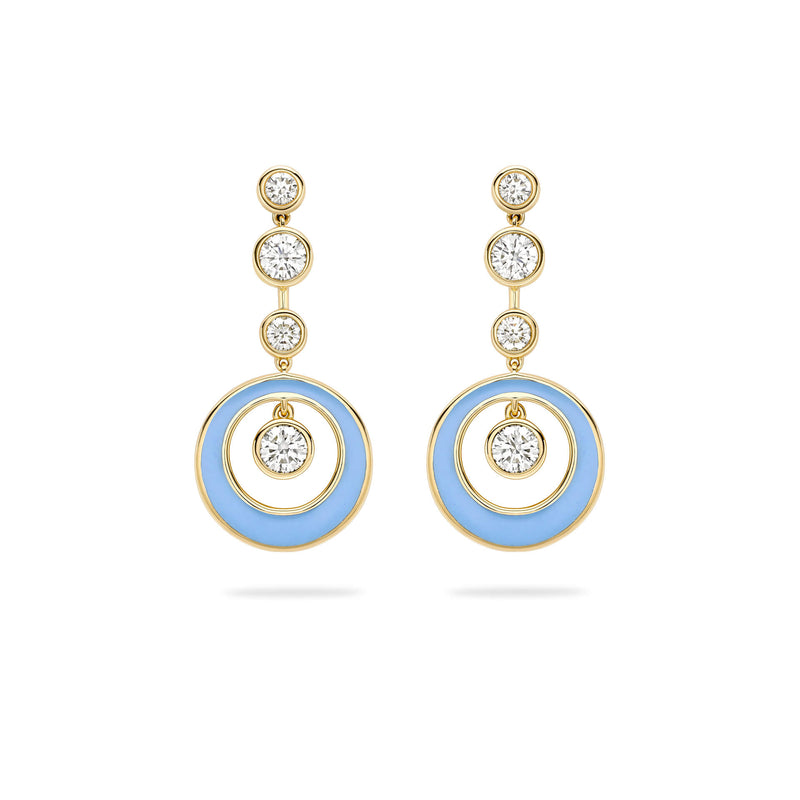 Raindance Diamond Blue Enamel Yellow Gold Earrings