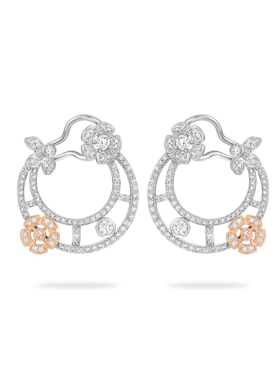 Secret Garden Flower Diamond Platinum Earrings