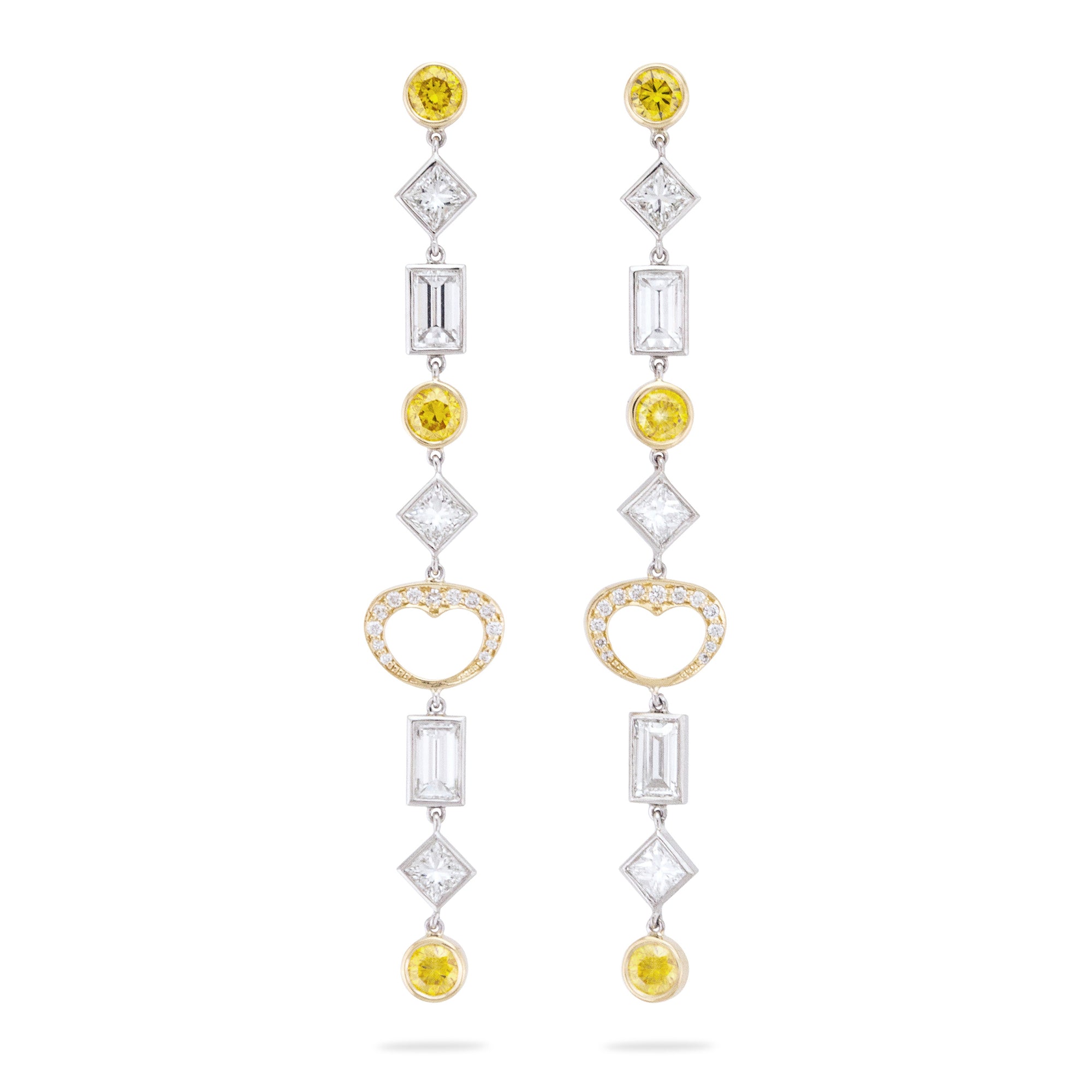 Yellow and White Diamond Drop Earrings