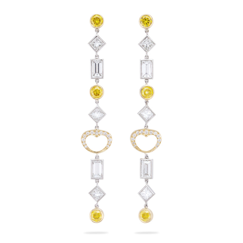 Yellow and White Diamond Drop Earrings