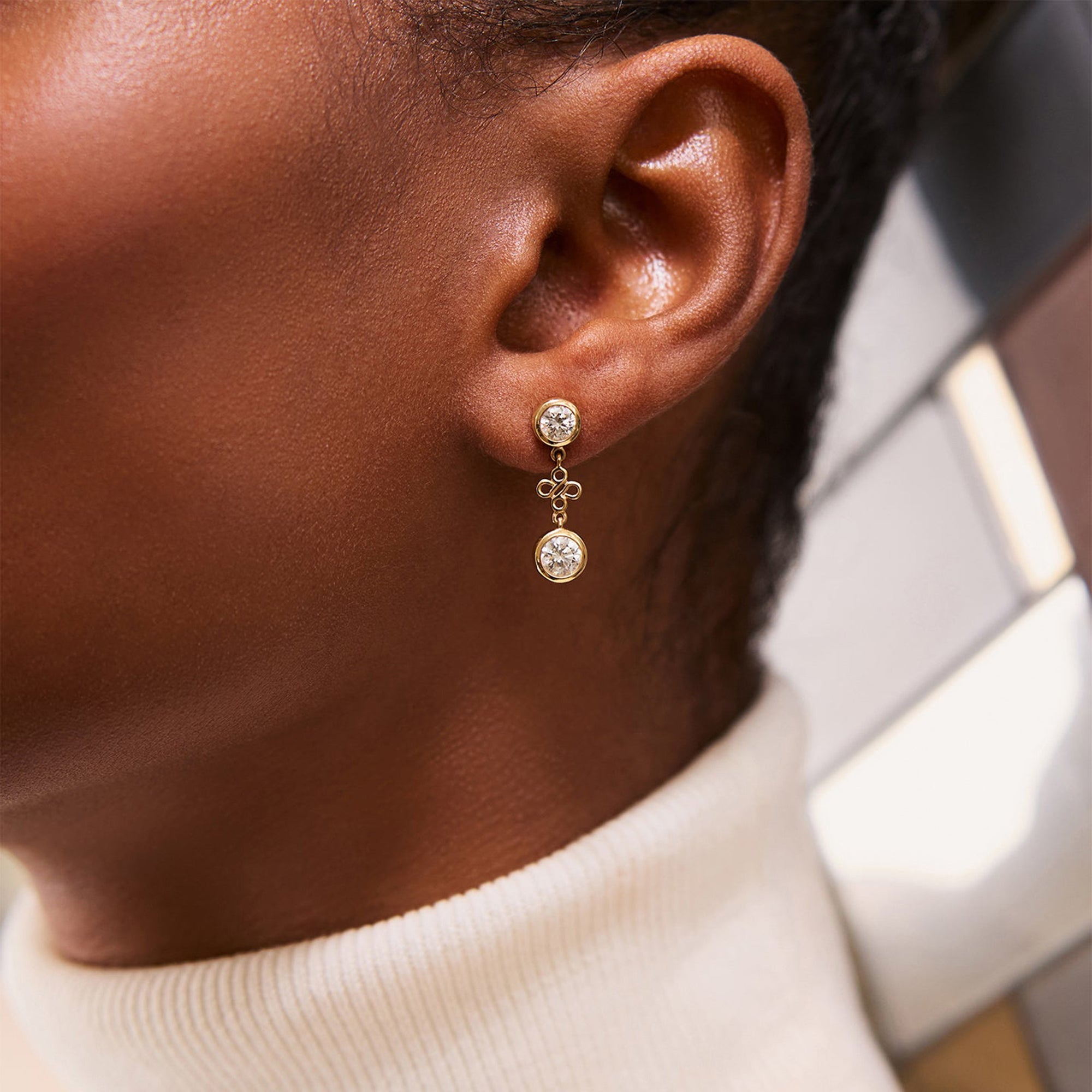 Beach Yellow Gold Detachable Diamond Drop Earrings