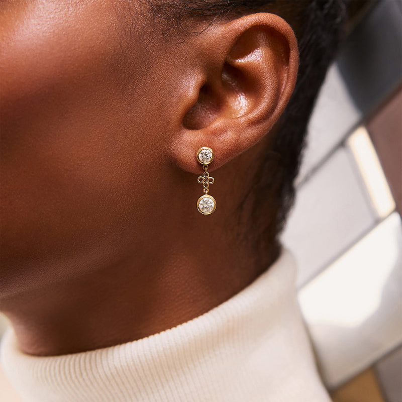 Beach Yellow Gold Detachable Diamond Drop Earrings