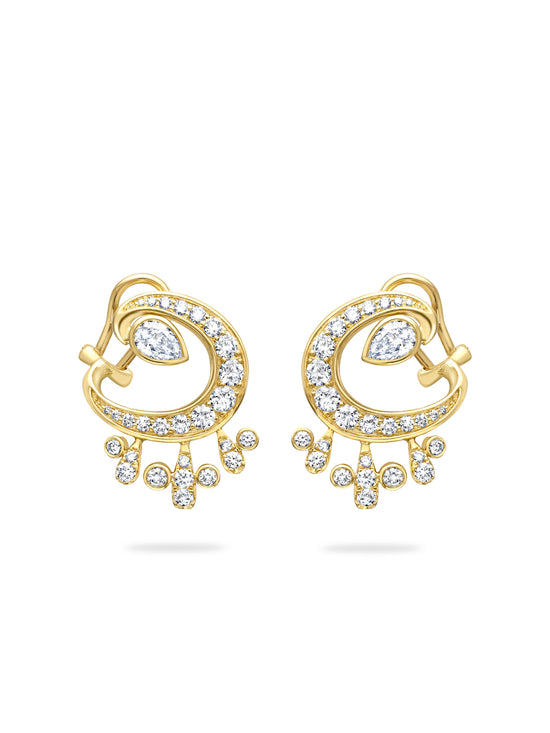 Lucky Yellow Gold Diamond Horseshoe Splash Earrings