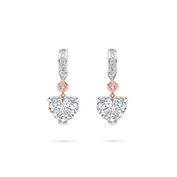 Classic Heart Diamond and Pink Diamond Platinum Drop Earrings