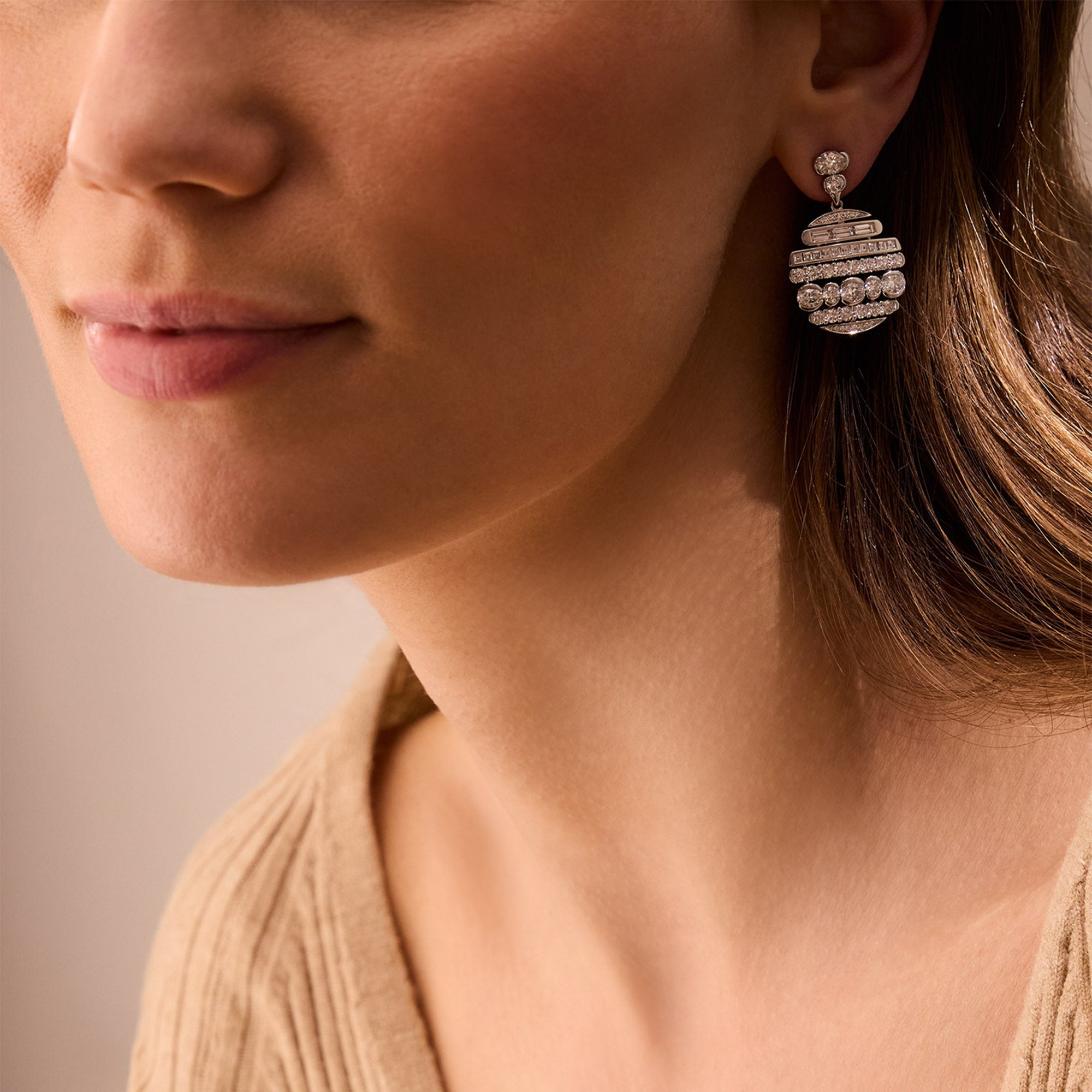 The National Gallery Play of Light Platinum Earrings