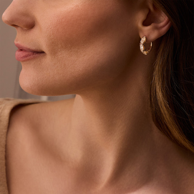 Ashoka Three Stone Rose Gold Diamond Hoop Earrings