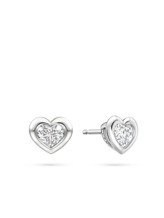 Florentine Heart Diamond Platinum Earrings
