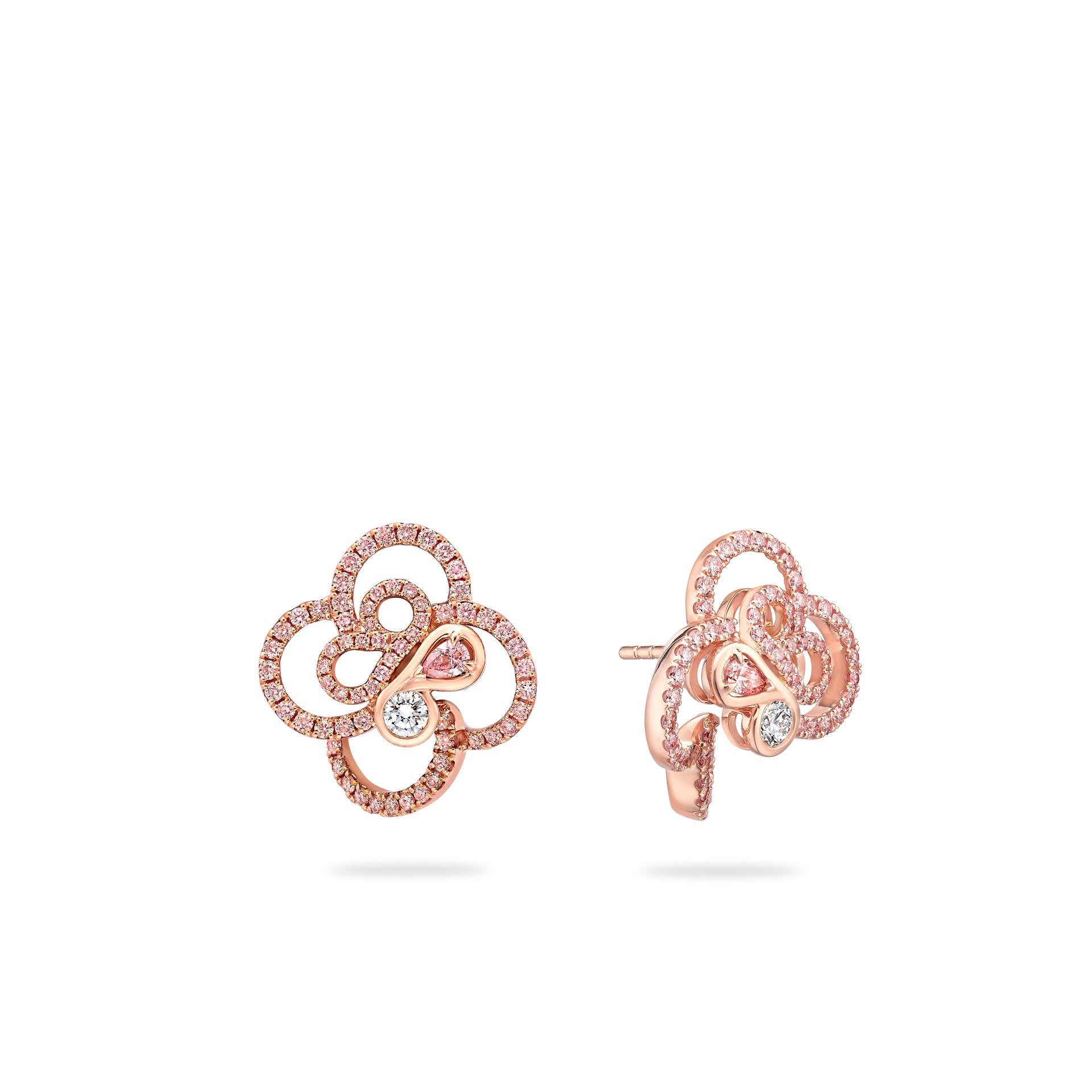 Be Boodles Pink and White Diamond Rose Gold Earrings