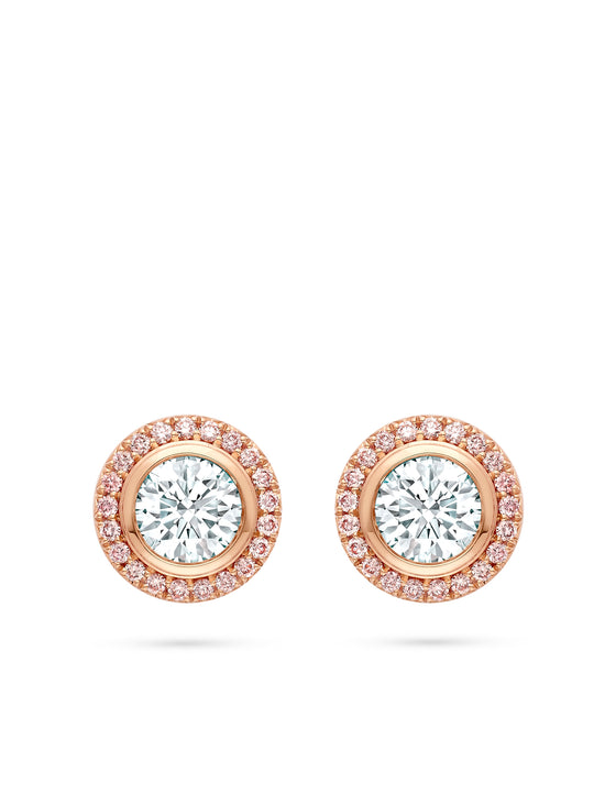 Vintage Pink and White Diamond Rose Gold Stud Earrings
