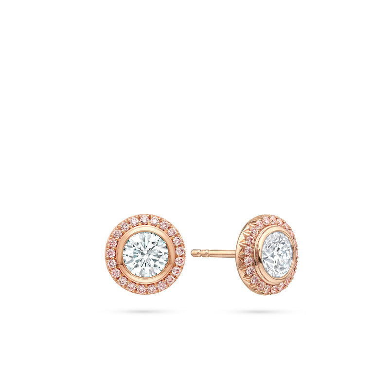 Vintage Pink and White Diamond Rose Gold Stud Earrings