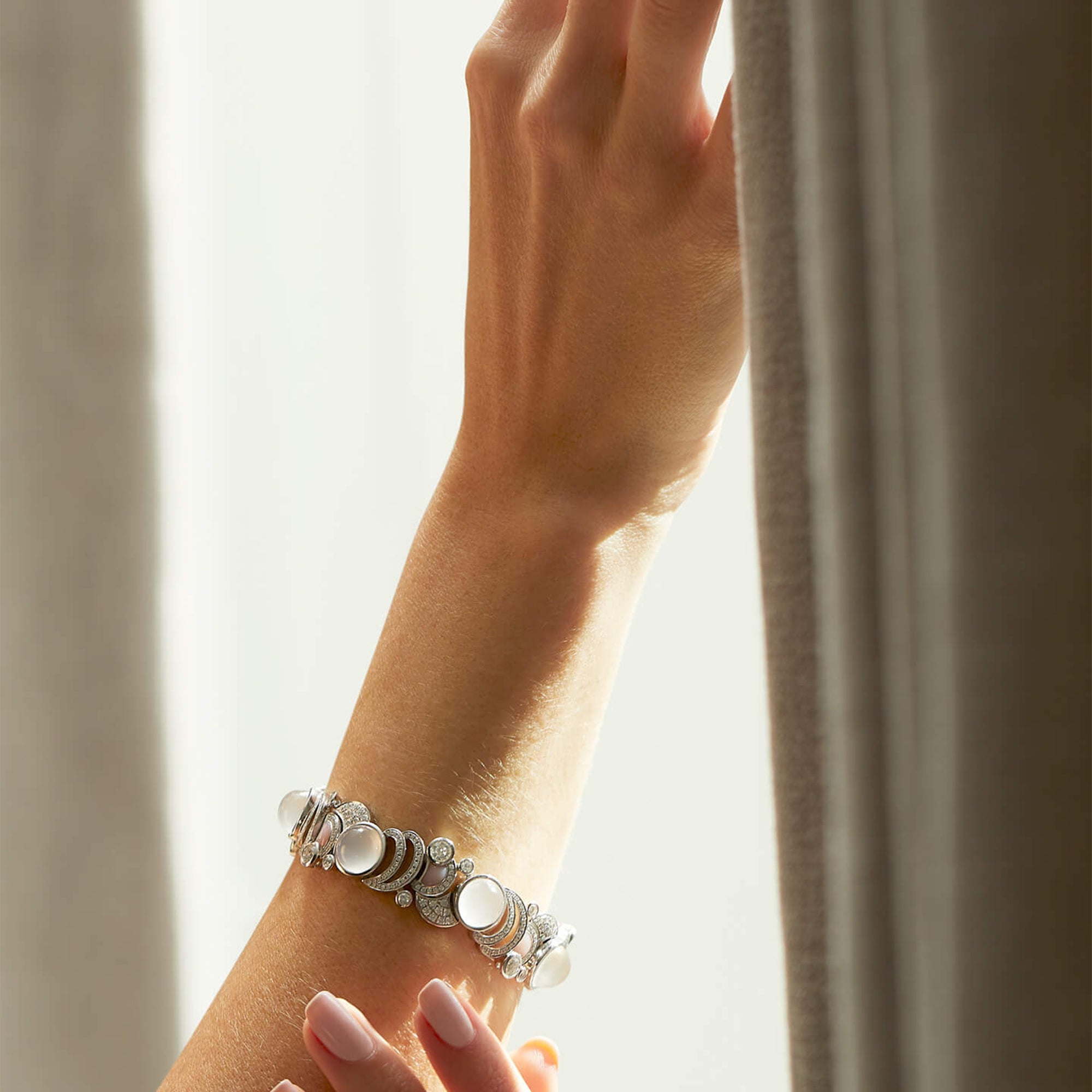 Raindrop Moonstone Pink Opal White Gold Bracelet