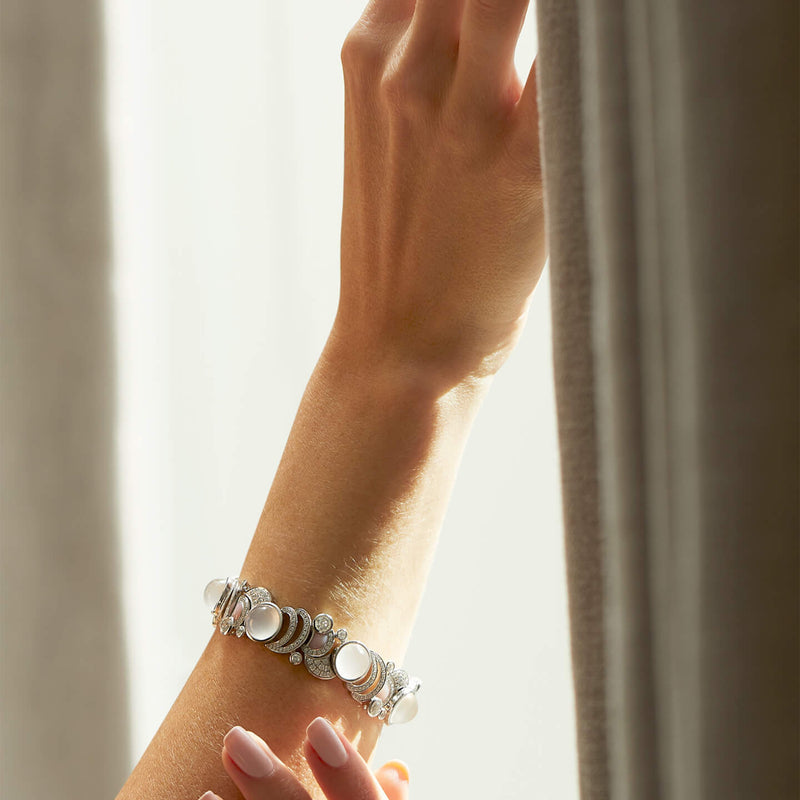 Raindrop Moonstone Pink Opal White Gold Bracelet