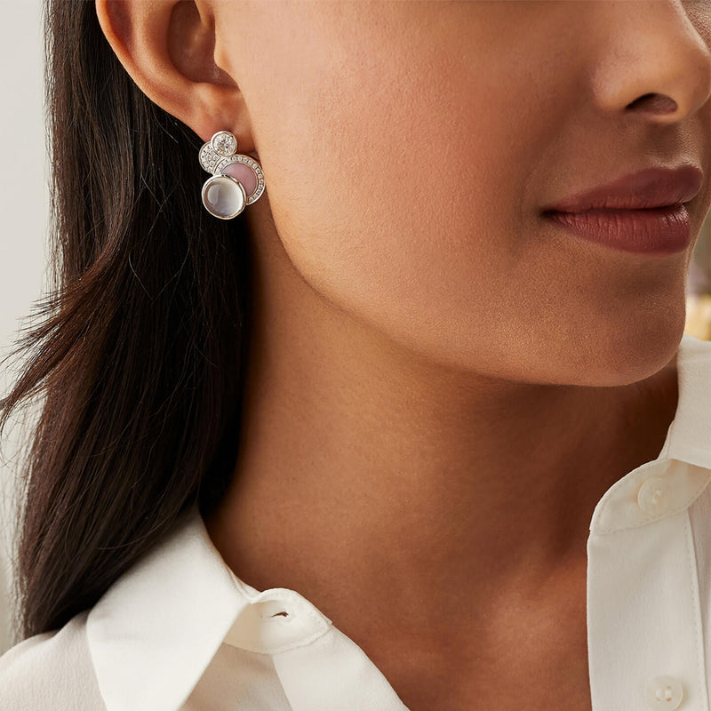 Raindrop Moonstone Pink Opal White Gold Stud Earrings
