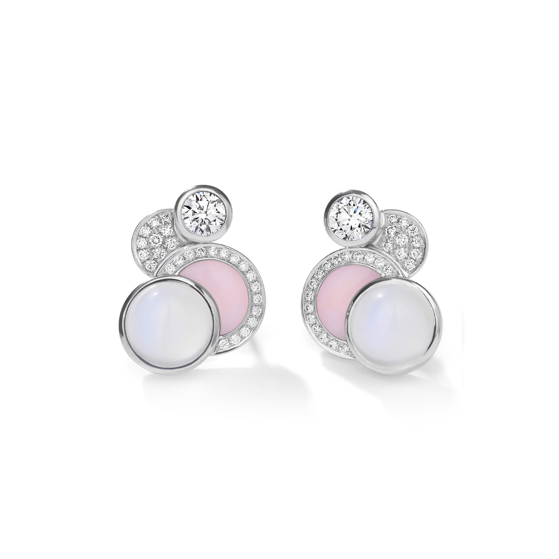 Raindrop Moonstone Pink Opal White Gold Stud Earrings