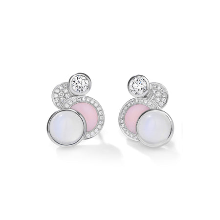 Raindrop Moonstone Pink Opal White Gold Stud Earrings