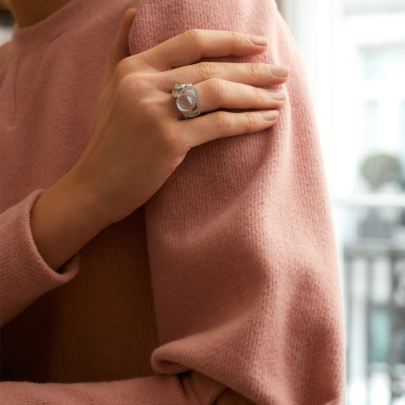 Raindrop Moonstone Pink Opal White Gold Ring
