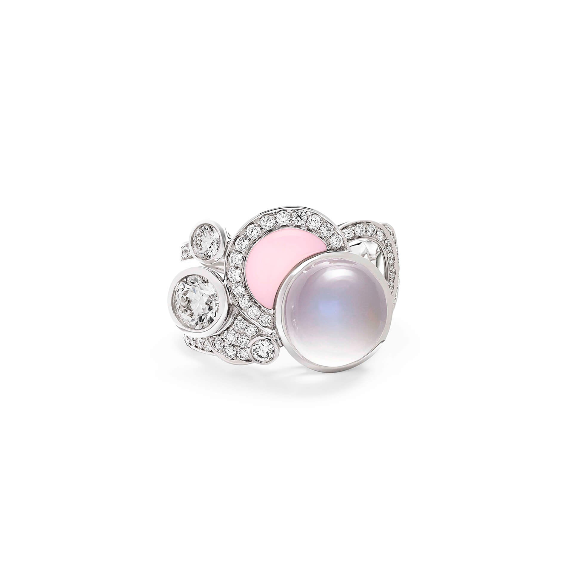 Raindrop Moonstone Pink Opal White Gold Ring