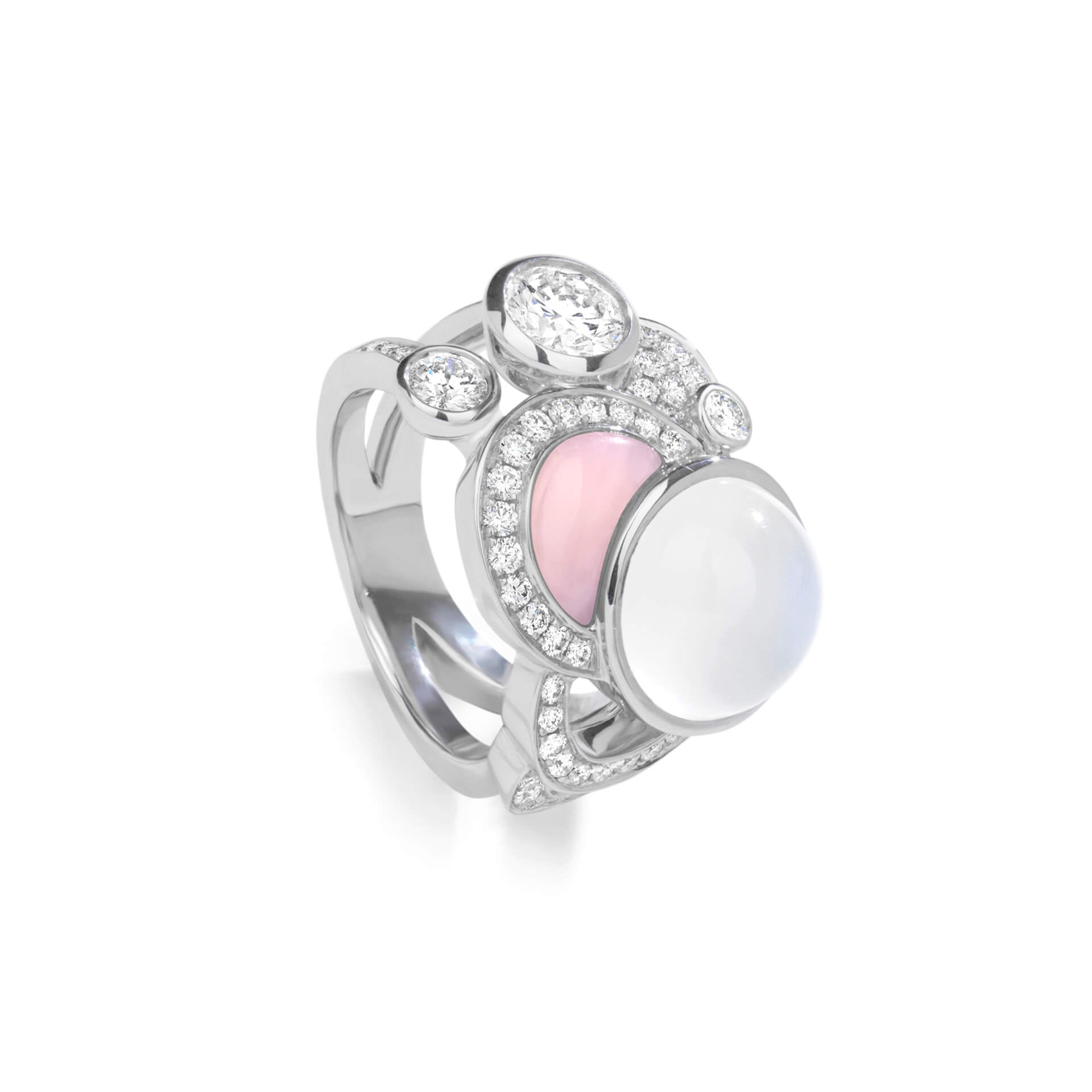 Raindrop Moonstone Pink Opal White Gold Ring