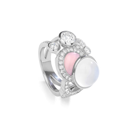 Raindrop Moonstone Pink Opal White Gold Ring