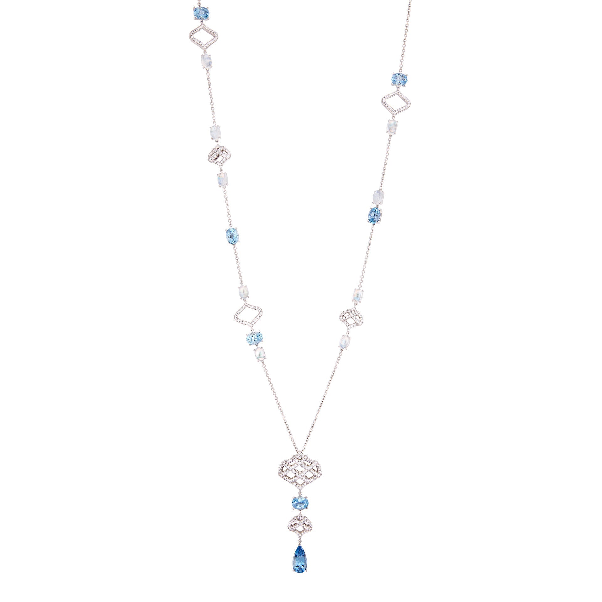 Woodland Aquamarine Moonstone White Gold Necklace