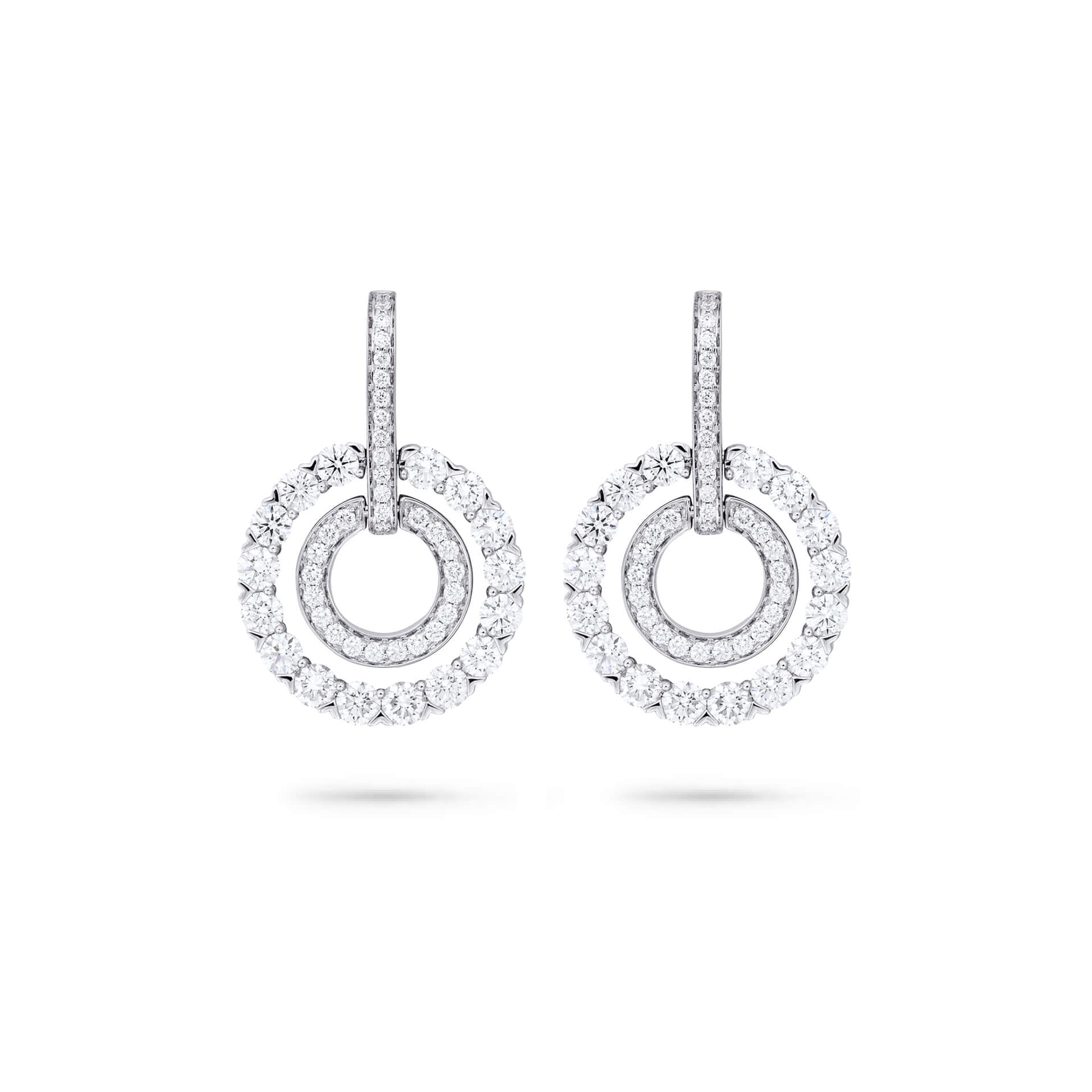 Roulette Double Hoop White Gold Diamond Earrings