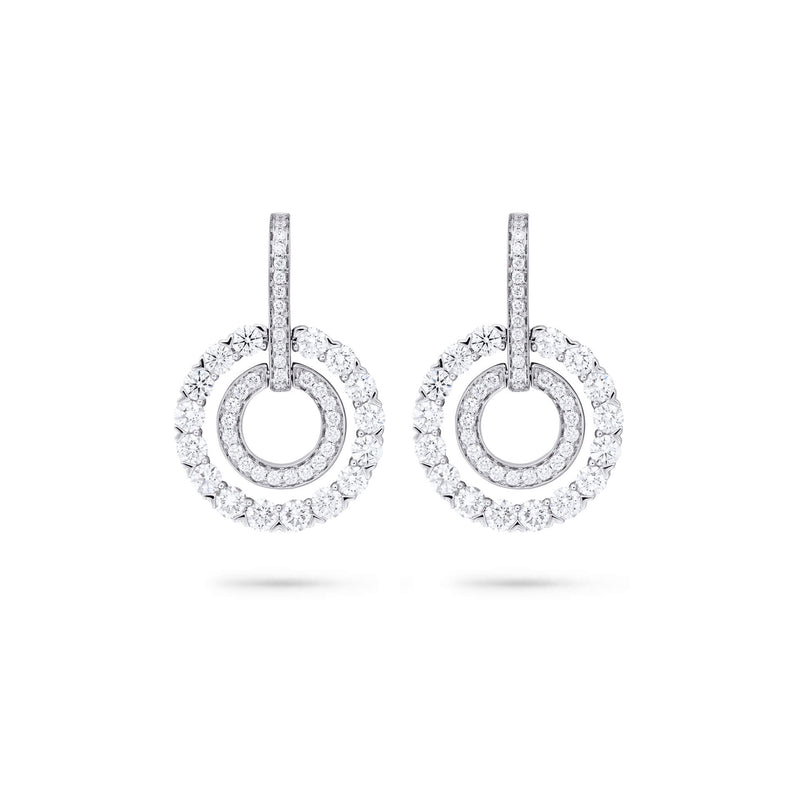 Roulette Double Hoop White Gold Diamond Earrings