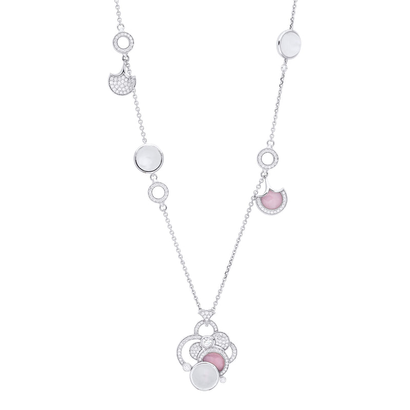 Raindrop Moonstone Pink Opal White Gold Necklace